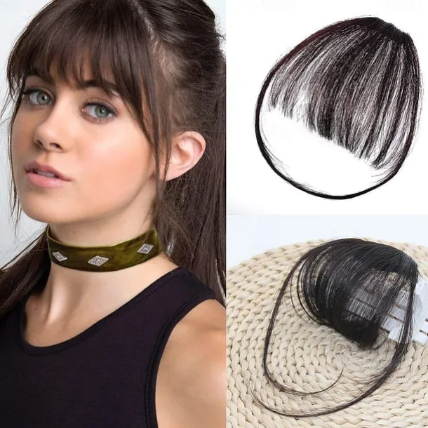 Clip in Bangs - 100% Human Hair Wispy Bangs Clip in Hair Extensions, Black Air Bangs Fringe with Temples Hairpieces for Women Curved Bangs for Daily Wear