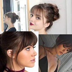 Clip in Bangs - 100% Human Hair Wispy Bangs Clip in Hair Extensions, Black Air Bangs Fringe with Temples Hairpieces for Women Curved Bangs for Daily Wear