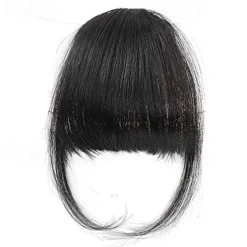 Clip in Bangs - 100% Human Hair Wispy Bangs Clip in Hair Extensions, Black Air Bangs Fringe with Temples Hairpieces for Women Curved Bangs for Daily Wear