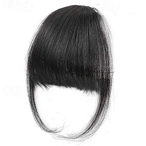 Clip in Bangs - 100% Human Hair Wispy Bangs Clip in Hair Extensions, Black Air Bangs Fringe with Temples Hairpieces for Women Curved Bangs for Daily Wear