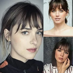 Clip in Bangs - 100% Human Hair Wispy Bangs Clip in Hair Extensions, Black Air Bangs Fringe with Temples Hairpieces for Women Curved Bangs for Daily Wear