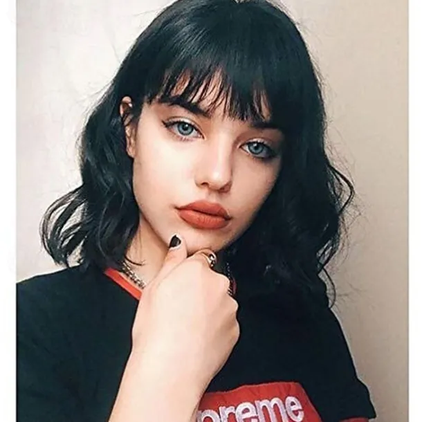 Clip in Bangs - 100% Human Hair Wispy Bangs Clip in Hair Extensions, Black Air Bangs Fringe with Temples Hairpieces for Women Curved Bangs for Daily Wear