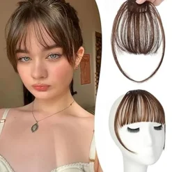 Clip in Bangs-Fake Bangs Hair Clip Wispy Bangs Hair Clip on Bangs For Women Clip Faux Bangs Hair Extensions Fringe With Temples Hairpieces Curved Bangs For Daily Wear