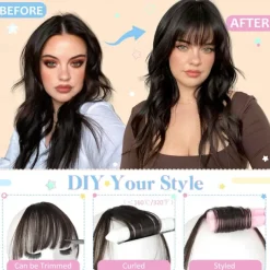 Clip in Bangs-Fake Bangs Hair Clip Wispy Bangs Hair Clip on Bangs For Women Clip Faux Bangs Hair Extensions Fringe With Temples Hairpieces Curved Bangs For Daily Wear