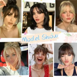 Clip in Bangs-Fake Bangs Hair Clip Wispy Bangs Hair Clip on Bangs For Women Clip Faux Bangs Hair Extensions Fringe With Temples Hairpieces Curved Bangs For Daily Wear