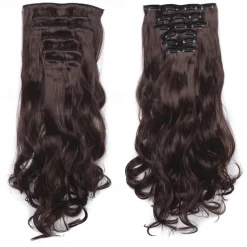 Clip In Hair Extension 20Inch 16 Clips Long Synthetic Hair Heat Resistant Hairpiece Natural Wavy Ombre Hair Piece 6Pcs/Set