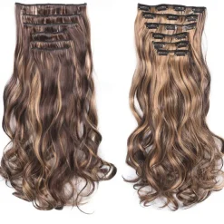 Clip In Hair Extension 20Inch 16 Clips Long Synthetic Hair Heat Resistant Hairpiece Natural Wavy Ombre Hair Piece 6Pcs/Set