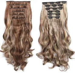 Clip In Hair Extension 20Inch 16 Clips Long Synthetic Hair Heat Resistant Hairpiece Natural Wavy Ombre Hair Piece 6Pcs/Set