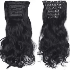 Clip In Hair Extension 20Inch 16 Clips Long Synthetic Hair Heat Resistant Hairpiece Natural Wavy Ombre Hair Piece 6Pcs/Set