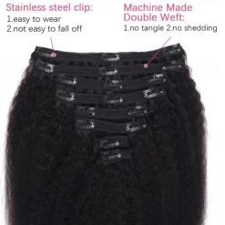 Clip in Hair Extensions Human Hair Kinky Straight Silky Virgin Hair Clip in Full Head 18 Inch Unprocessed Brazilian Remy Human Hair for Black Women 8pcs with 18 Clips 120 Gram Per Set