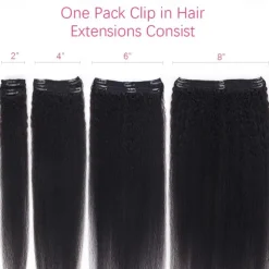 Clip in Hair Extensions Human Hair Kinky Straight Silky Virgin Hair Clip in Full Head 18 Inch Unprocessed Brazilian Remy Human Hair for Black Women 8pcs with 18 Clips 120 Gram Per Set