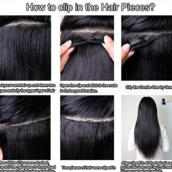 Clip in Hair Extensions Human Hair Kinky Straight Silky Virgin Hair Clip in Full Head 18 Inch Unprocessed Brazilian Remy Human Hair for Black Women 8pcs with 18 Clips 120 Gram Per Set