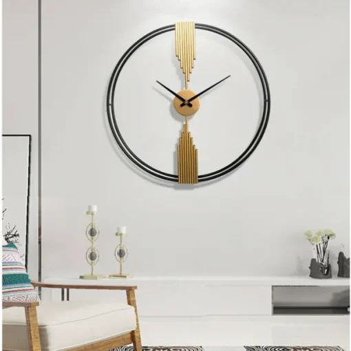 Clock Round Wall Clock Non Ticking Quartz Decorative Wall Watch Clock for Living Room Kitchen Home Office Black Golden 60 80 cm