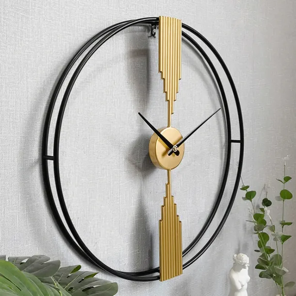 Clock Round Wall Clock Non Ticking Quartz Decorative Wall Watch Clock for Living Room Kitchen Home Office Black Golden 60 80 cm