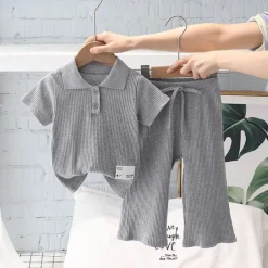 Clothing Sets Children's Set Summer New Girls POLO Polo Top Wide Leg Pants 2PCS Teenage Girls' Short Sleeve