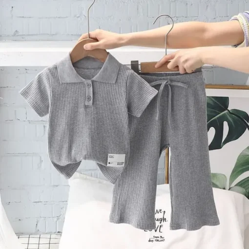 Clothing Sets Children's Set Summer New Girls POLO Polo Top Wide Leg Pants 2PCS Teenage Girls' Short Sleeve
