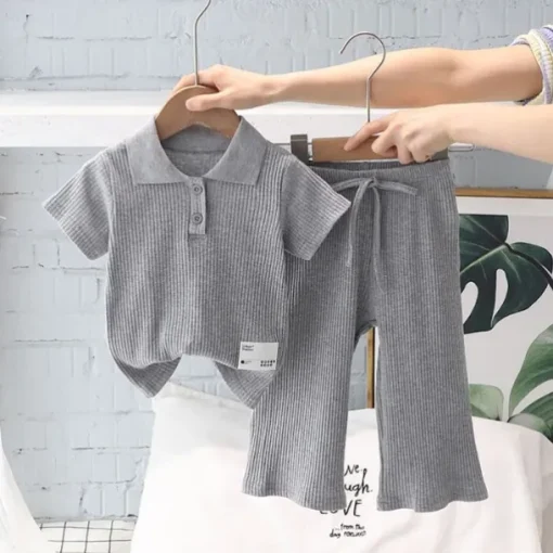 Clothing Sets Children's Set Summer New Girls POLO Polo Top Wide Leg Pants 2PCS Teenage Girls' Short Sleeve