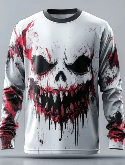 Clown Skulls Horror Men's 3D Print T shirt Tee Street Casual Daily Halloween T shirt White Long Sleeve Crew Neck Shirt Summer Spring Fall Clothing Apparel S M L XL XXL XXXL