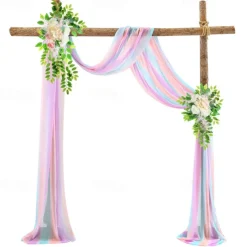 75*600cm Arched Door Gauze Curtain Outdoor Forest Lawn Wedding Decoration Hanging Curtain Wedding Decoration Cloth Curtain Pearl Chiffon Curtain