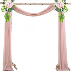 75*600cm Arched Door Gauze Curtain Outdoor Forest Lawn Wedding Decoration Hanging Curtain Wedding Decoration Cloth Curtain Pearl Chiffon Curtain