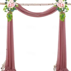 75*600cm Arched Door Gauze Curtain Outdoor Forest Lawn Wedding Decoration Hanging Curtain Wedding Decoration Cloth Curtain Pearl Chiffon Curtain