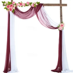75*600cm Arched Door Gauze Curtain Outdoor Forest Lawn Wedding Decoration Hanging Curtain Wedding Decoration Cloth Curtain Pearl Chiffon Curtain