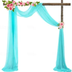 75*600cm Arched Door Gauze Curtain Outdoor Forest Lawn Wedding Decoration Hanging Curtain Wedding Decoration Cloth Curtain Pearl Chiffon Curtain