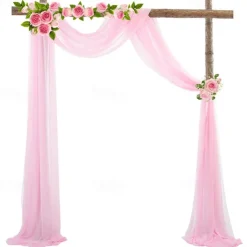75*600cm Arched Door Gauze Curtain Outdoor Forest Lawn Wedding Decoration Hanging Curtain Wedding Decoration Cloth Curtain Pearl Chiffon Curtain