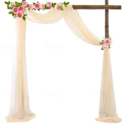 75*600cm Arched Door Gauze Curtain Outdoor Forest Lawn Wedding Decoration Hanging Curtain Wedding Decoration Cloth Curtain Pearl Chiffon Curtain