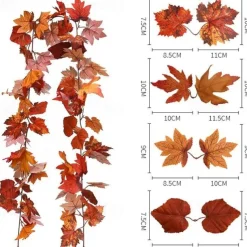 170CM Artificial Maple Vine, Fall Maple Leaf Garland, Outdoor Garden DIY Decoration, Wedding Festival Party Decoration, Autumn Thanksgiving Halloween Room Decor