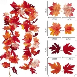 170CM Artificial Maple Vine, Fall Maple Leaf Garland, Outdoor Garden DIY Decoration, Wedding Festival Party Decoration, Autumn Thanksgiving Halloween Room Decor