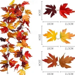 170CM Artificial Maple Vine, Fall Maple Leaf Garland, Outdoor Garden DIY Decoration, Wedding Festival Party Decoration, Autumn Thanksgiving Halloween Room Decor