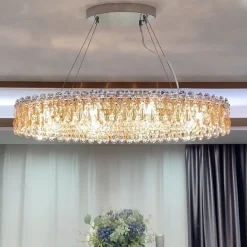 90cm LED Crystal Chandelier Pendant Light Modern Luxury Tricolor Light Lantern Desgin Island Light Stainless Steel Electroplated 110-120V 220-240V