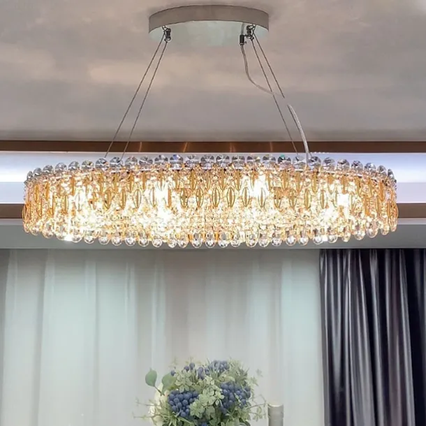 90cm LED Crystal Chandelier Pendant Light Modern Luxury Tricolor Light Lantern Desgin Island Light Stainless Steel Electroplated 110-120V 220-240V