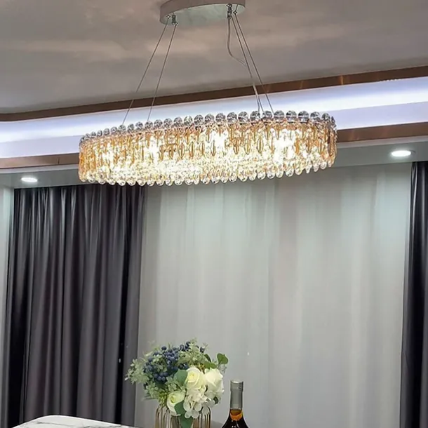 90cm LED Crystal Chandelier Pendant Light Modern Luxury Tricolor Light Lantern Desgin Island Light Stainless Steel Electroplated 110-120V 220-240V