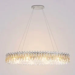 90cm LED Crystal Chandelier Pendant Light Modern Luxury Tricolor Light Lantern Desgin Island Light Stainless Steel Electroplated 110-120V 220-240V