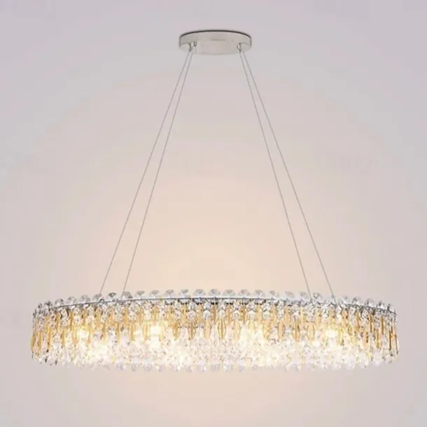 90cm LED Crystal Chandelier Pendant Light Modern Luxury Tricolor Light Lantern Desgin Island Light Stainless Steel Electroplated 110-120V 220-240V