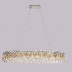 90cm LED Crystal Chandelier Pendant Light Modern Luxury Tricolor Light Lantern Desgin Island Light Stainless Steel Electroplated 110-120V 220-240V