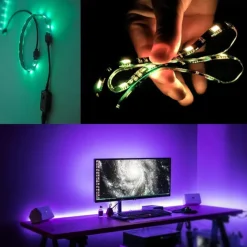 100CM LED Light Strips RGB Tiktok Lights TV Background atmosphere lamp USB 5V Black Waterproof 15W 5050 10mm with 17Key RF Controller DC 5V