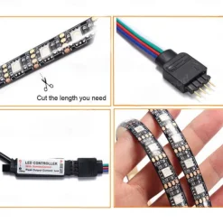 100CM LED Light Strips RGB Tiktok Lights TV Background atmosphere lamp USB 5V Black Waterproof 15W 5050 10mm with 17Key RF Controller DC 5V