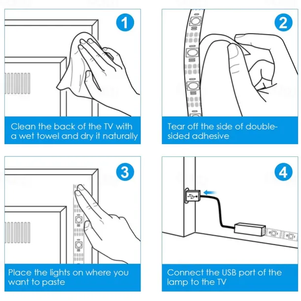 100CM LED Light Strips RGB Tiktok Lights TV Background atmosphere lamp USB 5V Black Waterproof 15W 5050 10mm with 17Key RF Controller DC 5V