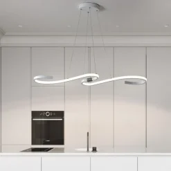 86cm LED Modern Pendant Light Fitting Island Ceiling Lighting Indoor Design Lamp Dining Table Chandelier Metal and Acrylic White Hanging Light Fixture for Living Room, Musical symbols