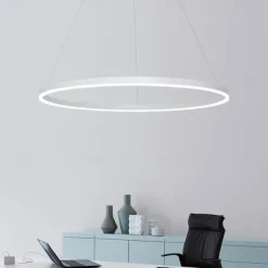80CM LED Pendant Light Geometrical Circle Design Nordic Modern Simple for Dinning Room Bedroom Entry Aluminum Frame Acrylic Black White Gold Coffee 40W