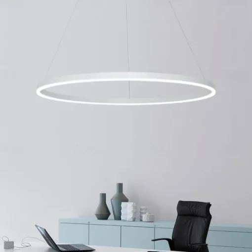 80CM LED Pendant Light Geometrical Circle Design Nordic Modern Simple for Dinning Room Bedroom Entry Aluminum Frame Acrylic Black White Gold Coffee 40W