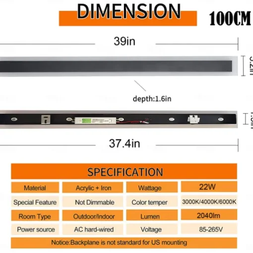 60/80/100cm Wall Light LED Acrylic Wall Sconces Long Porch Wall Lamp Fixture Suitable for Living Room AC85-265V