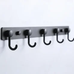 Coat Hooks Rack Wall Mounted, Heavy Duty Stainless Steel Matte Black Coat Hanger for Towel Bag Clothes Hat, 5 Hooks