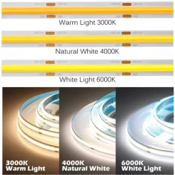 COB Flexible LED Strip Light High Density 5m 16.4FT Warm Cold White CRI 90+ 8mm Width Dimmable LED Ribbon for Bedroom Kitchen Home Indoor Decoration DC12V