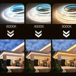 COB Flexible LED Strip Light High Density 5m 16.4FT Warm Cold White CRI 90+ 8mm Width Dimmable LED Ribbon for Bedroom Kitchen Home Indoor Decoration DC12V