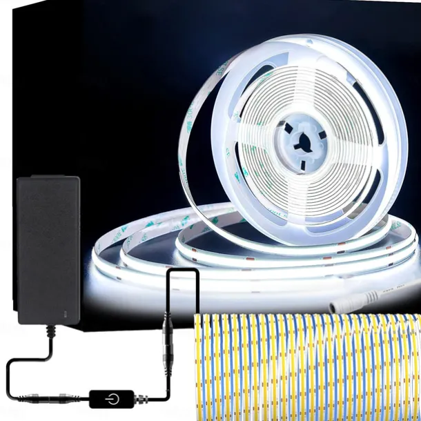 COB LED Light Strip Stepless Dimming16.4ft 5m, LED Rope Light Bendable Band Light, CRI 80 60W Suitable for High-end Lighting DC12V DC24V