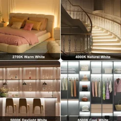 COB LED Strip Light White CCT 608LED/M Ultra Bright 10-33 ft Dimmable 2700K-6500K 24V LED Strip with RF Controller and Power Supply Suitable for DIY Lighting of Cabinets Bedrooms Kitchens Mirrors